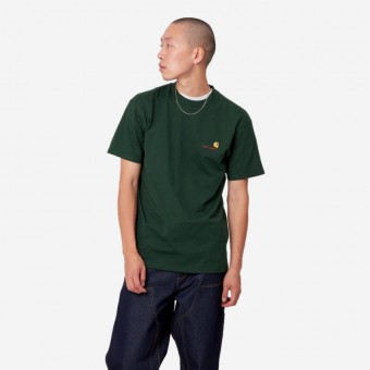 T-SHIRT CARHARTT WIP AMERICAN SCRIPT VERDE ESCURO